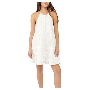 Free People Womens Cotton Desert Days Stripes Mini Dress S Ivory Ruffles Straps